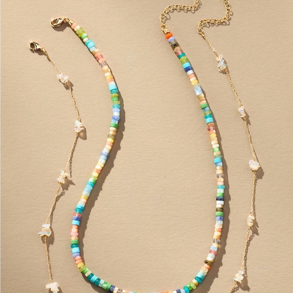 Anthropologie Multicolored Beaded Necklace with Gold Chain